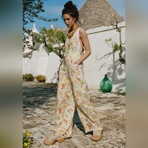 Spell The Flora Linen Jumpsuit in Pastel XS NWT